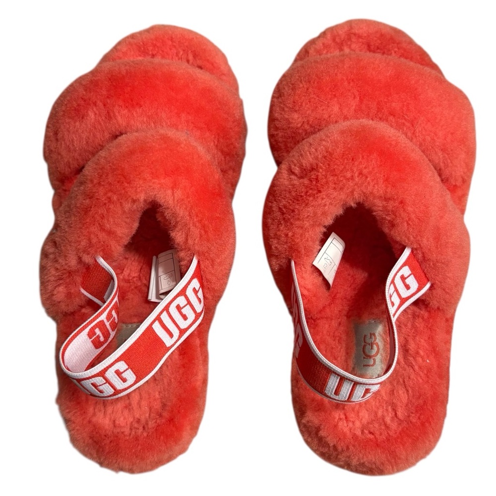 UGG “Fluff Yeah” Shearling Slingback Slippers in Red Currant Coral Size 8 - Picture 8 of 10